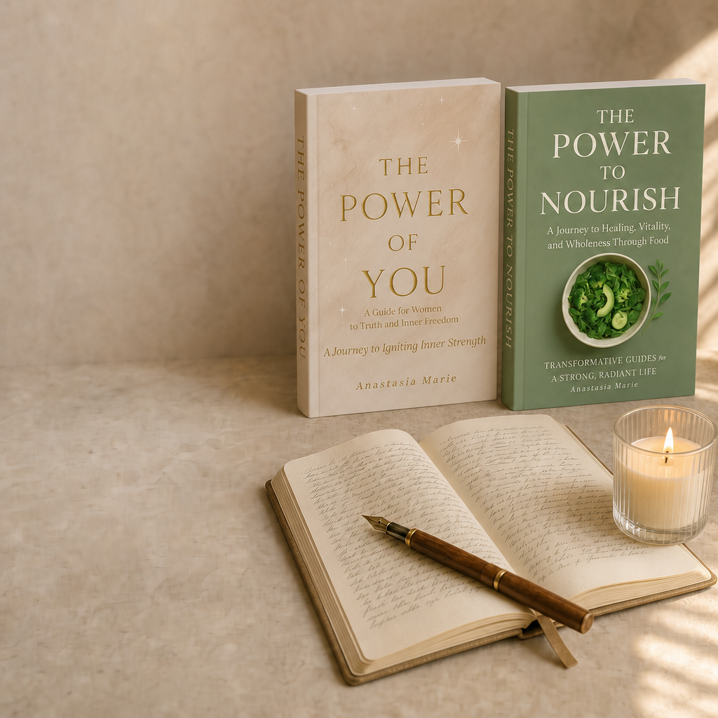 Phase II — The Discovery. The Power of You and The Power to Nourish books with the open journal, pen and candle